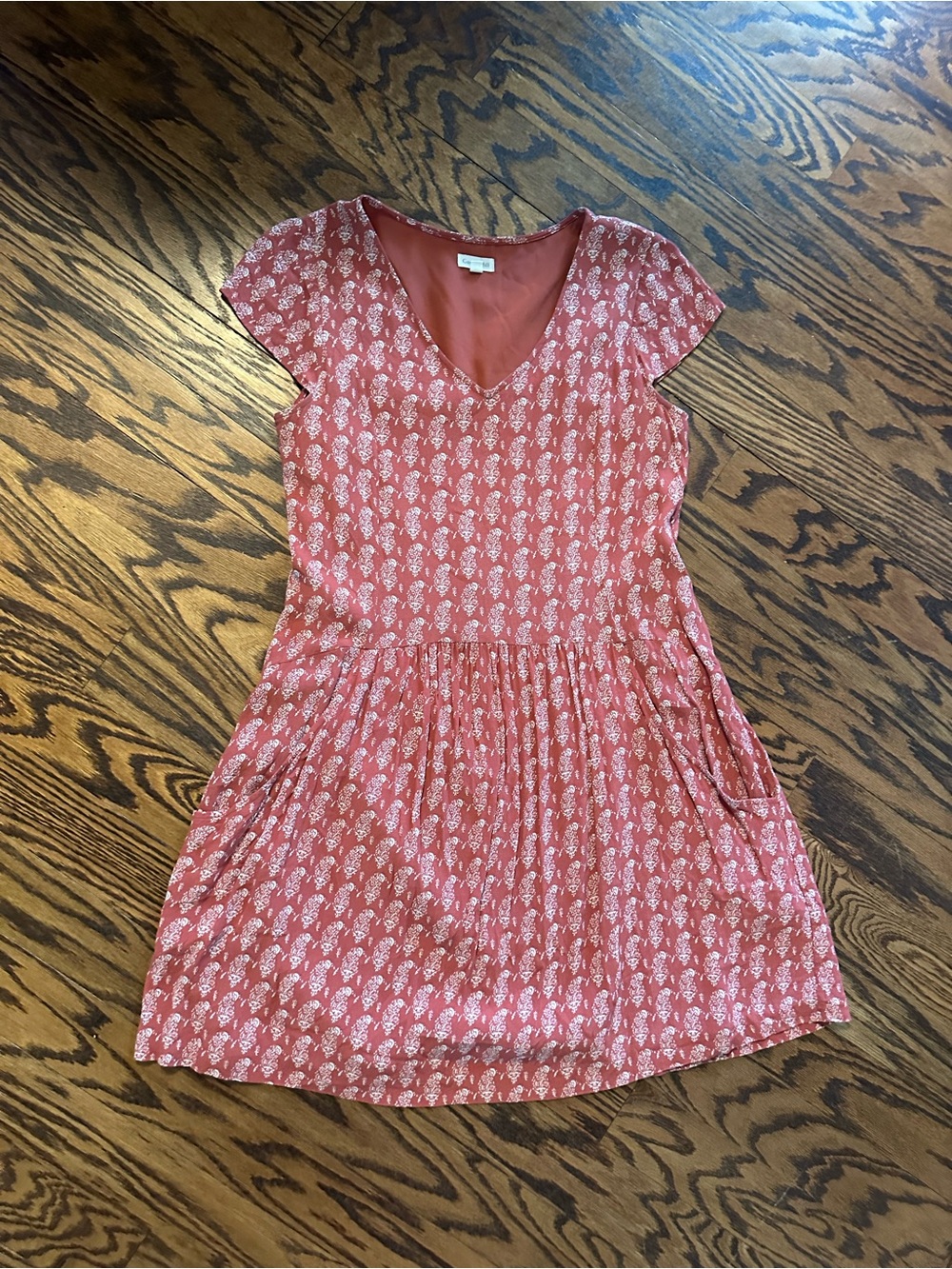 Garnet Hill Coral Marina Crepé Dress with White Geo Floral Print